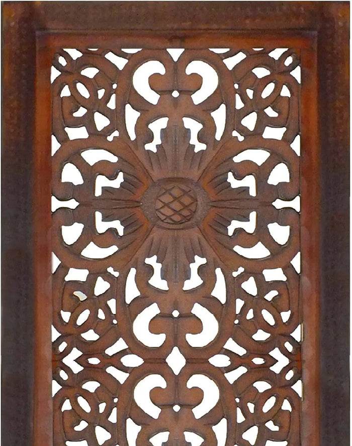 2 Piece Mango Wood Wall Panel Set with Mendallion Carving, Rectangle, Burnt Brown - Ouch Cart
