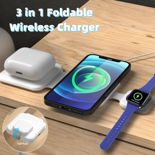 3-in-1 foldable magnetic wireless charging station for phone, earbuds and smartwatch
