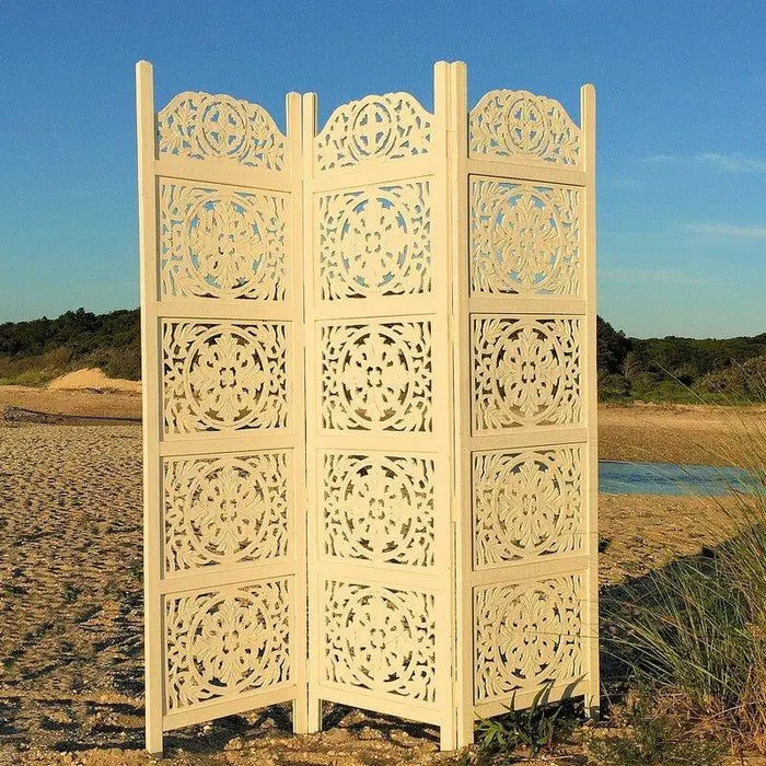 3 Panels wooden partition Solid Wood Folding Room Divider - Ouch Cart
