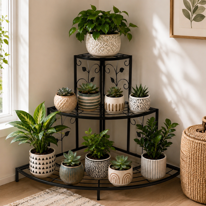 3-Tier Corner Plant Stand - Space-Saving Indoor Planter Shelf for Stylish Home Decor Ouch Cart