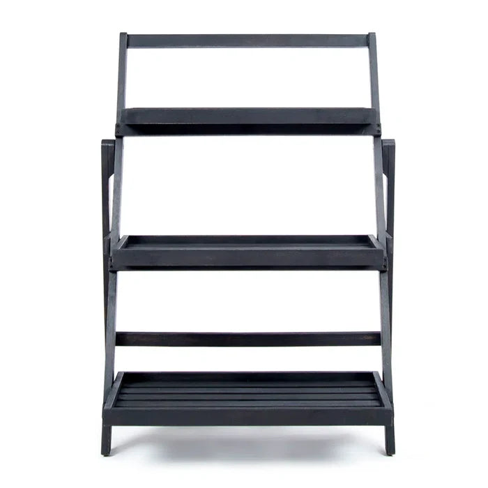 3-Tier Foldable Solid Wood Plant Stand – Black
