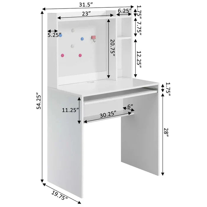 31.50'' Desk with Hutch and Magnetic Bulletin Board Ouch Cart