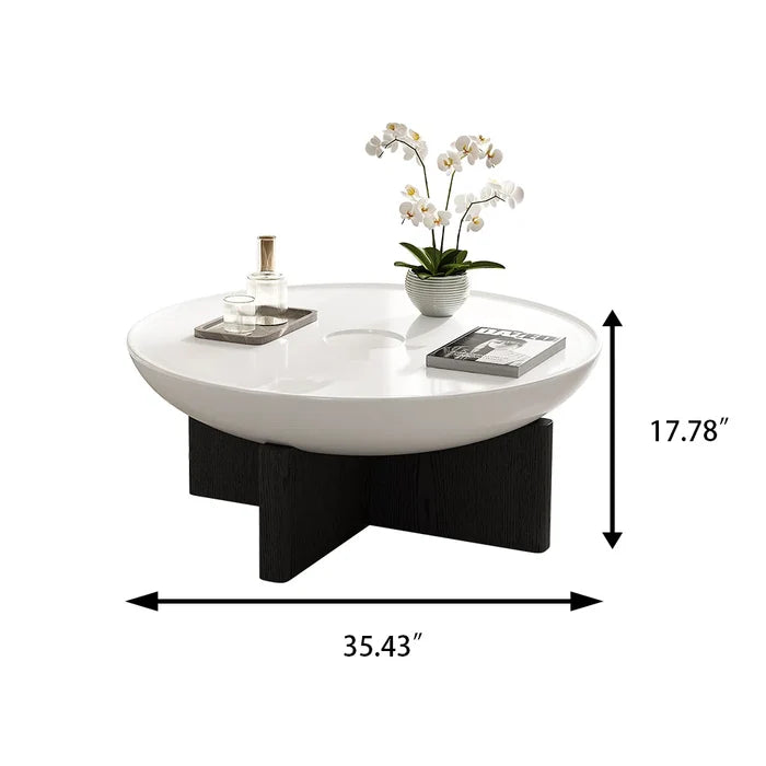 35.4" Round Coffee Table Morden Wood Coffee Table, White Top & Black Leg Coffee Table-OUCH CART | Centerr table