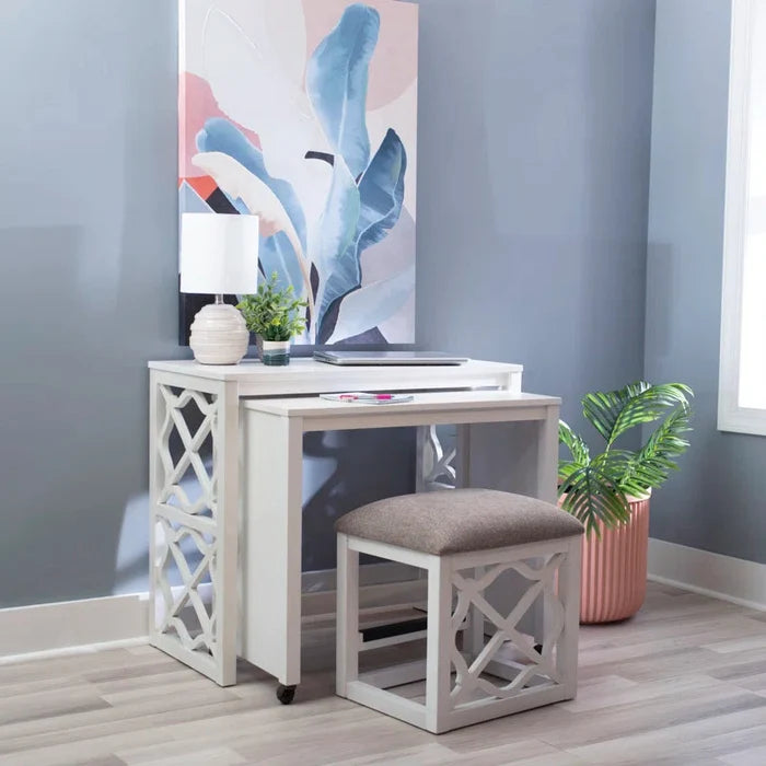 36" Nesting Rolling Desk with Upholstered Stool Ouch Cart