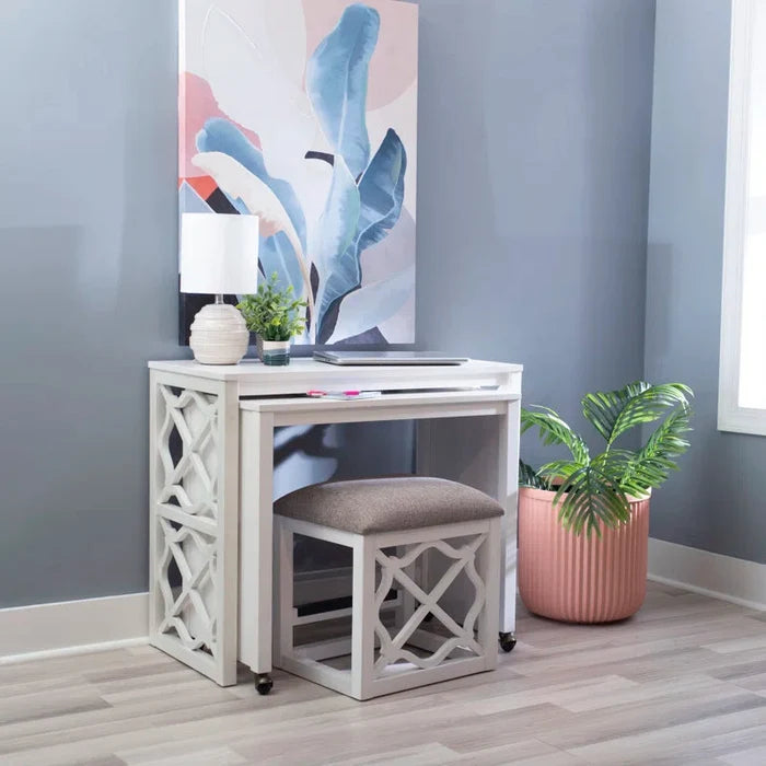 36" Nesting Rolling Desk with Upholstered Stool Ouch Cart
