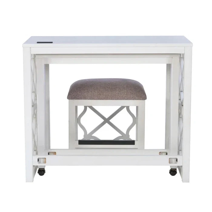 36" Nesting Rolling Desk with Upholstered Stool Ouch Cart