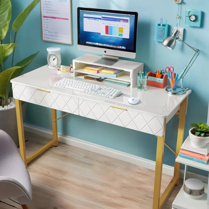 39.4"W Computer Desk with Drawers Ouch Cart