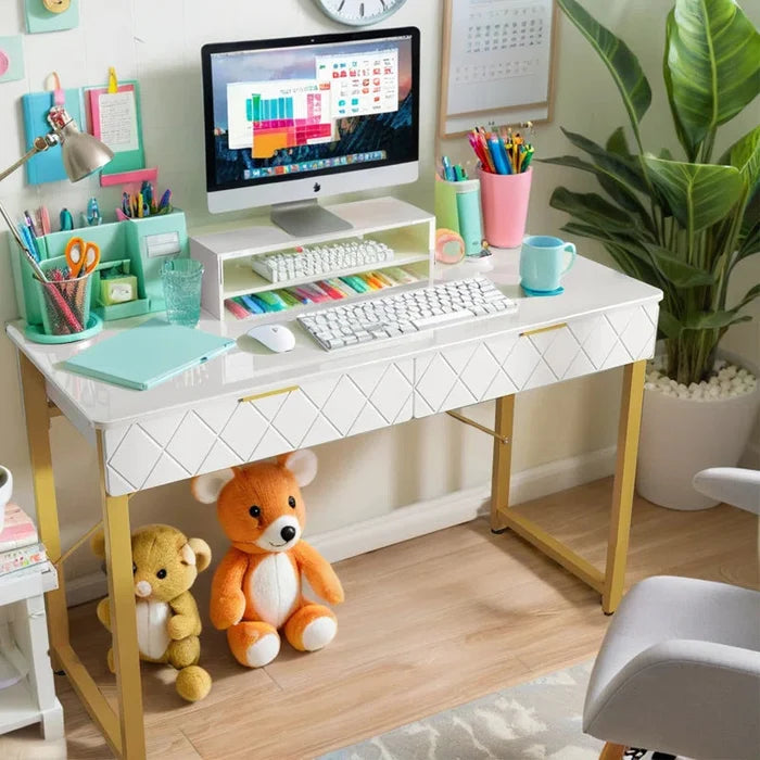 39.4"W Computer Desk with Drawers Ouch Cart