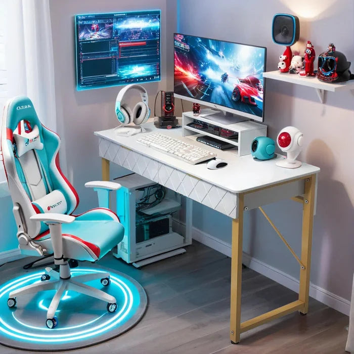 39.4"W Computer Desk with Drawers Ouch Cart