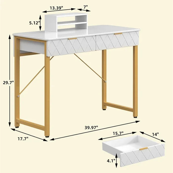 39.4"W Computer Desk with Drawers Ouch Cart