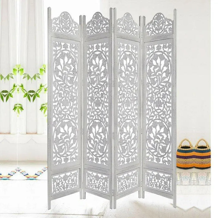 4 - Panel Solid Wood Folding Room Divider - Ouch Cart