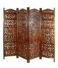 4 panel Antique Look Woods Handcrafted Wooden Partition Fine Handwork - Ouch Cart