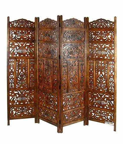 4 panel Antique Look Woods Handcrafted Wooden Partition Fine Handwork - Ouch Cart