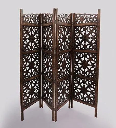 4 panel Wooden Partition, Wooden Handcrafted Partition/Room Divider/Separator for Living Room/Office - Ouch Cart