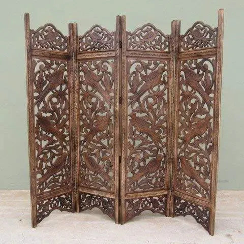 (4 Panel) Wooden Screen Wooden Room Divider Wooden Room Divider Wooden Carving partition - Ouch Cart