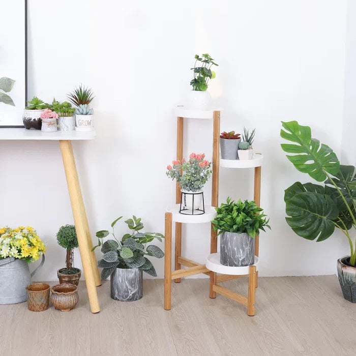 4 Tier Bamboo Plant Stand | Tall Corner Indoor Flower Pot Holder | Nordic Display Rack for Home, Garden & Patio