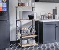 4 Tier Kitchen Organizer and Microwave Stand with Wheels and Side Hooks in Natural Finish - Ouch Cart
