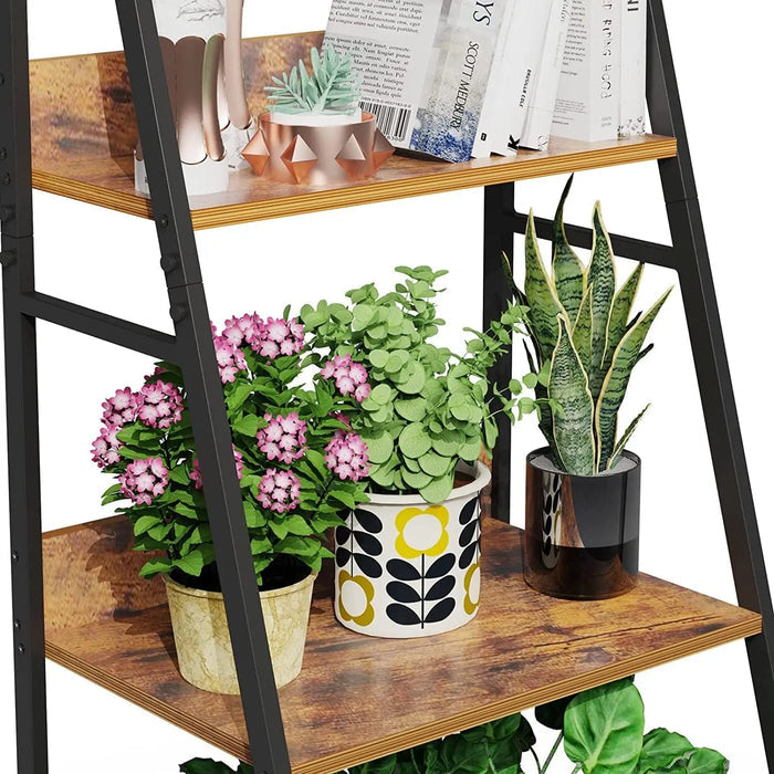 4-Tier Ladder Shelf, Wood Plant Flower Stand Storage Rack Shelf Steel Frame for Office and Home(Brown) - Ouch Cart
