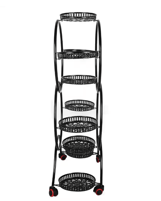 46.9 in. x 29.1 in. 9 Potted Multiple Indoor/Outdoor Black Metal Plant Stand Flower Pot Holder (6-Tier) - Ouch Cart