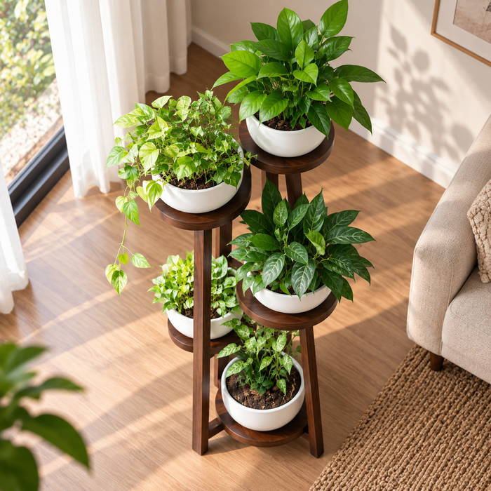 5 Tier Wooden Plant Stand for Indoor Plants | Solid Wood Multi-Level Plant Holder