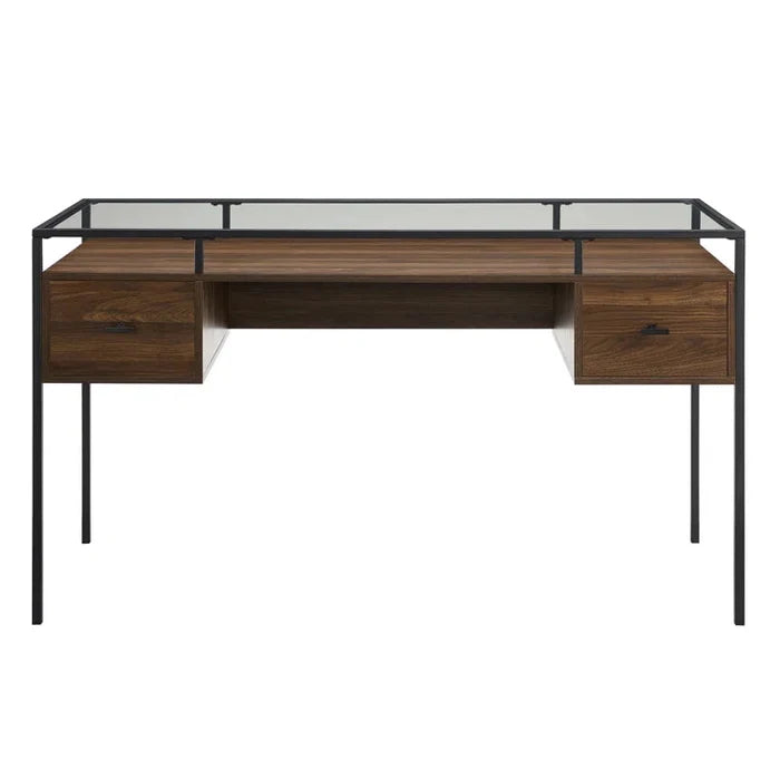 56" 2-Drawer Glass-Top Writing Desk Ouch Cart
