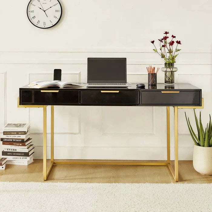 62'' W Rectangle Writing Desk with Built-in Charging Station，Cable Management，Slot Holders Ouch Cart