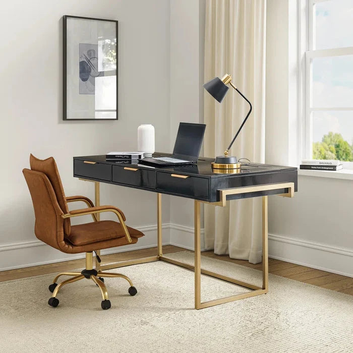 62'' W Rectangle Writing Desk with Built-in Charging Station，Cable Management，Slot Holders Ouch Cart