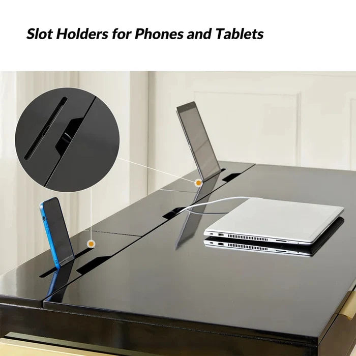 62'' W Rectangle Writing Desk with Built-in Charging Station，Cable Management，Slot Holders Ouch Cart