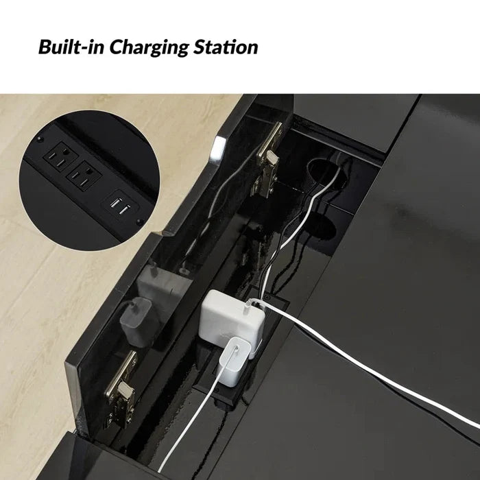 62'' W Rectangle Writing Desk with Built-in Charging Station，Cable Management，Slot Holders Ouch Cart