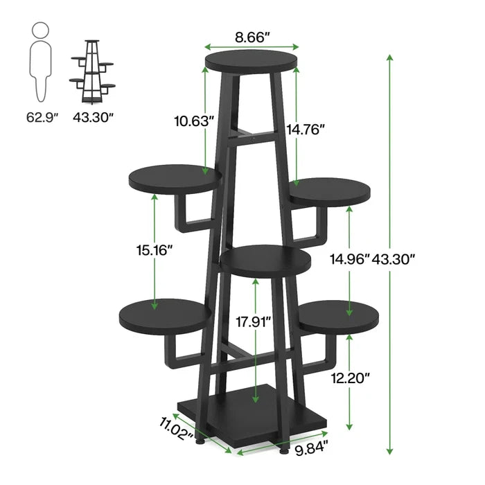 7-Tier Industrial Metal & Wood Corner Plant Stand