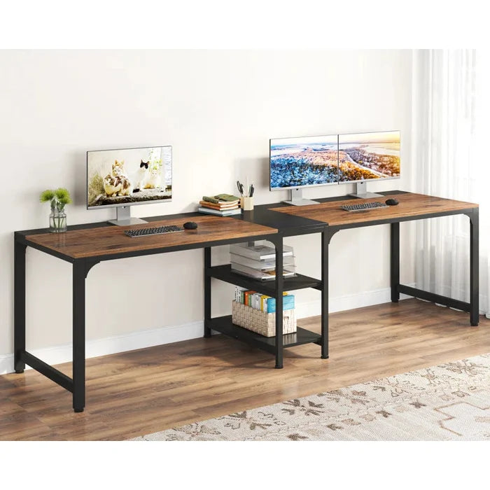 90.55'' W Rectangle Double Computer Desk Ouch Cart