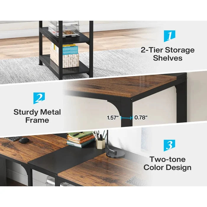 90.55'' W Rectangle Double Computer Desk Ouch Cart