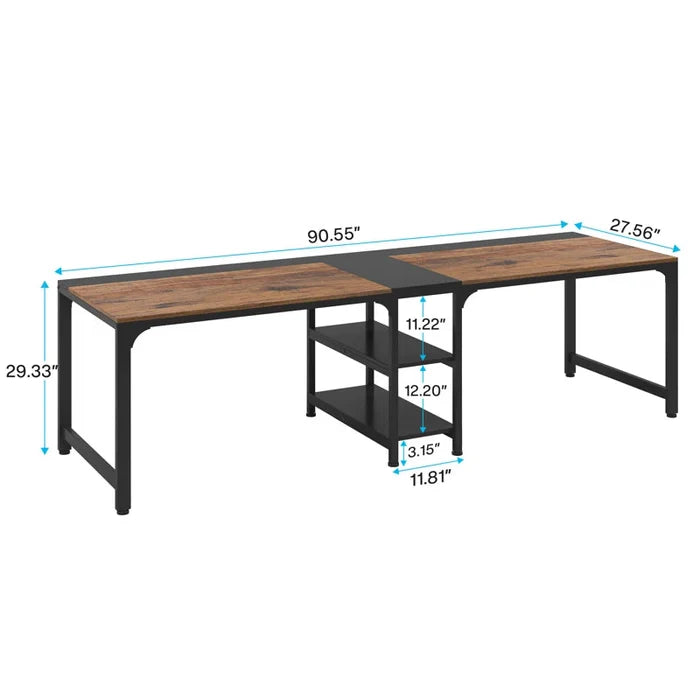 90.55'' W Rectangle Double Computer Desk Ouch Cart