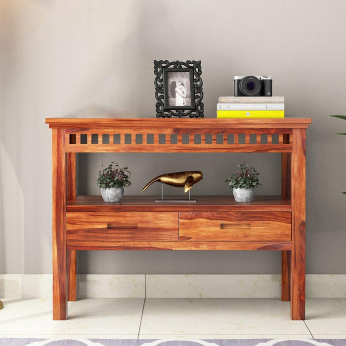 Adolph Console Table With Storage (Honey Finish) - Ouch Cart