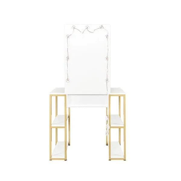 Anna Vanity dressing table with mirror with stool Vanity Desk with Power Outlet, Makeup Table with Sliding Lighted Mirror, Vanity Dresser for Bedroom White - Ouch Cart