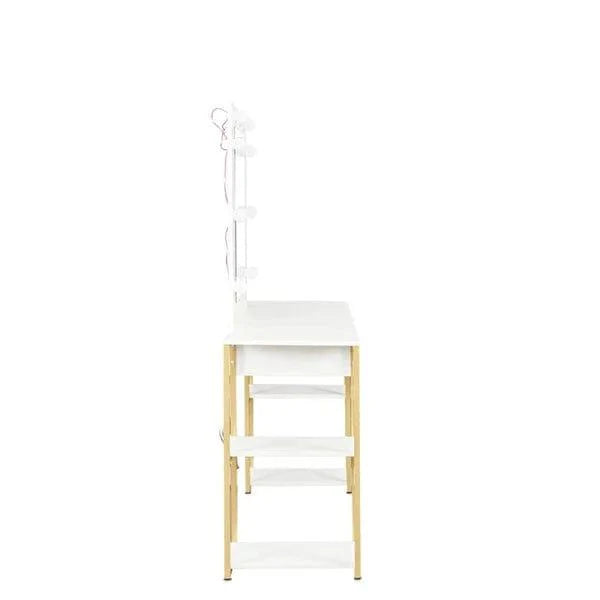 Anna Vanity dressing table with mirror with stool Vanity Desk with Power Outlet, Makeup Table with Sliding Lighted Mirror, Vanity Dresser for Bedroom White - Ouch Cart