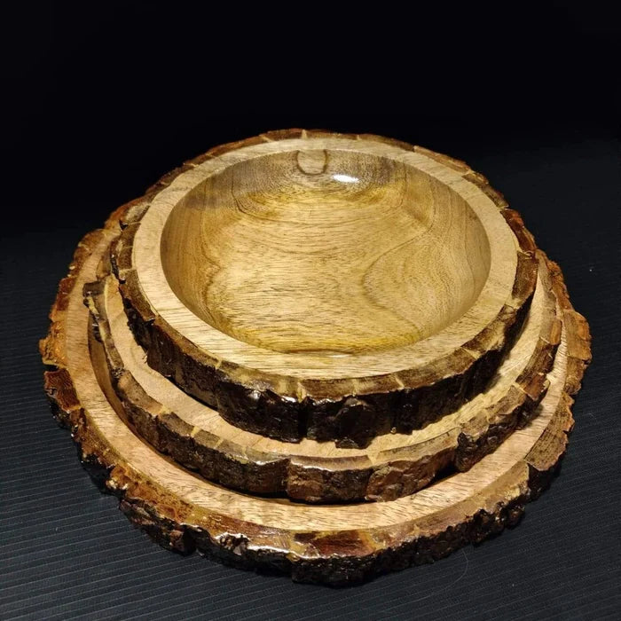 ANTIQUE WOODEN TRAY/ BOWL/ PLATTER SET OF 3 - Ouch Cart