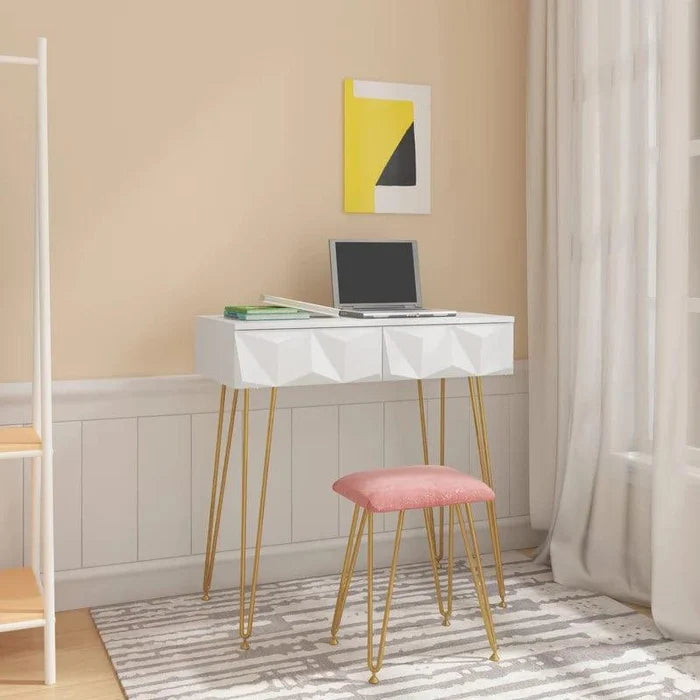 Armocity Vanity Desk with Mirror, Makeup Vanity with Stool, Vanity Table Set, Modern Dressing Table with 2 Storage Drawers for Bedroom, White - Ouch Cart