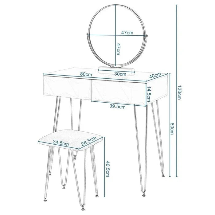 Armocity Vanity Desk with Mirror, Makeup Vanity with Stool, Vanity Table Set, Modern Dressing Table with 2 Storage Drawers for Bedroom, White - Ouch Cart