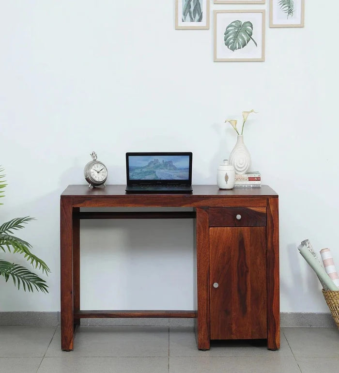 Arno Sheesham Wood Writing Table In Honey Oak Finish, - Ouch Cart