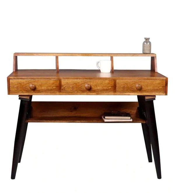Arthur Study Table With 3 Drawers In Teak & Black Finish - Ouch Cart