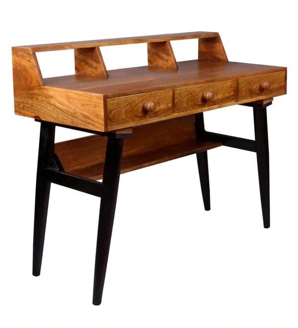 Arthur Study Table With 3 Drawers In Teak & Black Finish - Ouch Cart