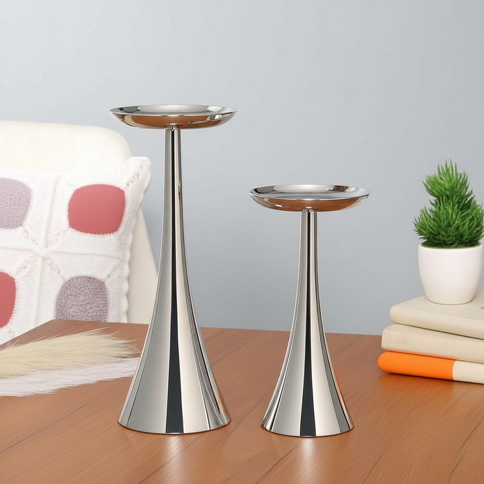Aureus Silver Pillar Candle Stands Pair of 2 - OUCHCART | Candle holder