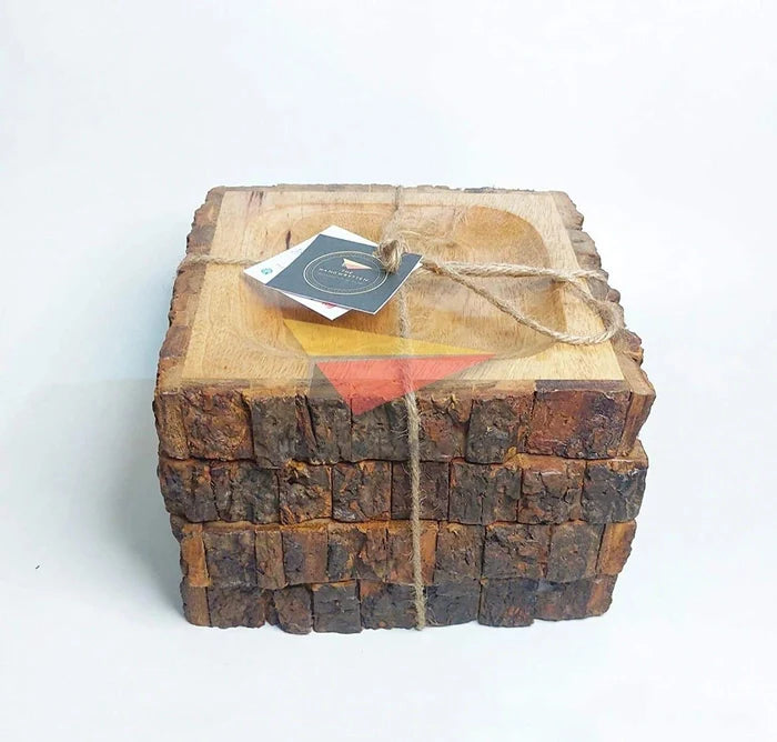 BARK/BUCKLE WOODEN SERVING TRAY SET OF 4 - Ouch Cart