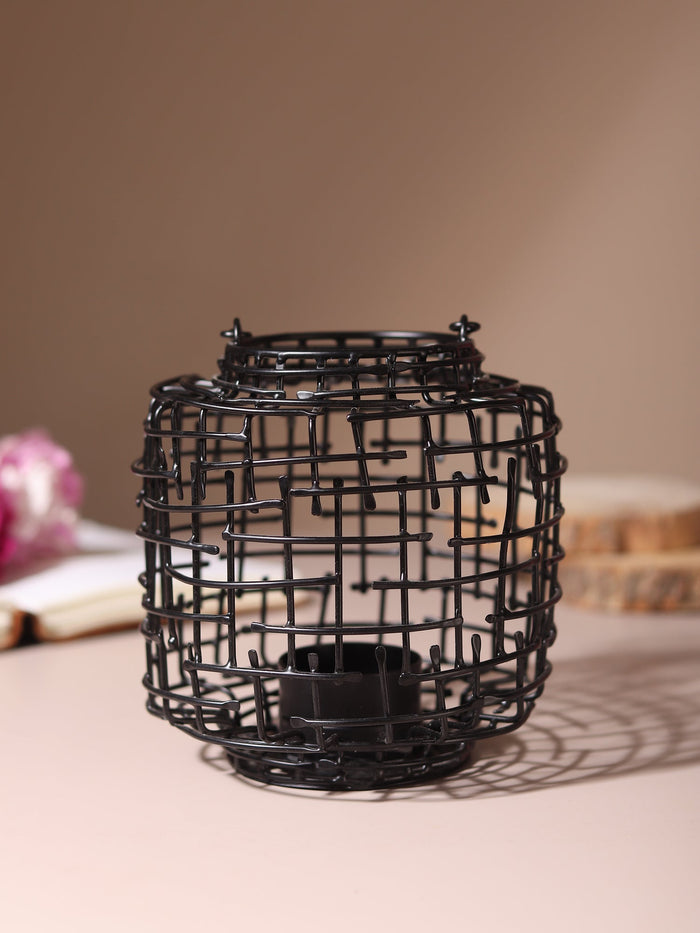 Basketweave Black Tea Light Holder M.M.I. OVERSEAS