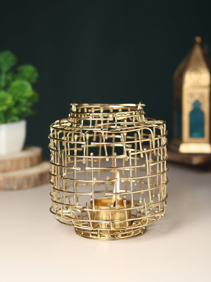 Basketweave Gold Tea Light Holder M.M.I. OVERSEAS