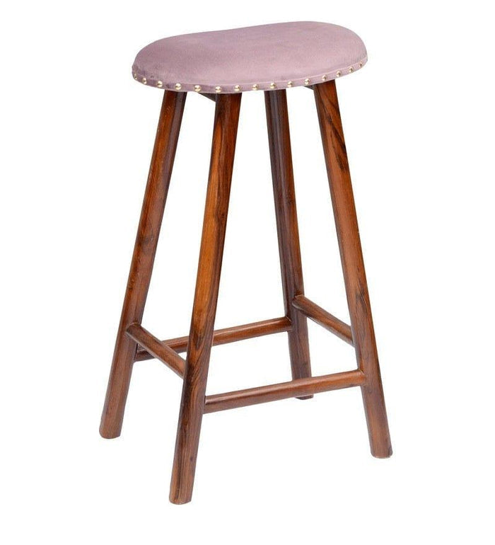 Bayern Mango Wood Bar Stool In Velvet Pink Colour - Ouch Cart