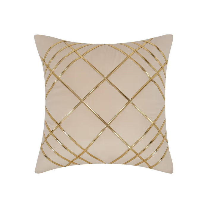 Beige & Gold Checked Velvet Cushion Covers, 16 x 16 Inch, Set of 5