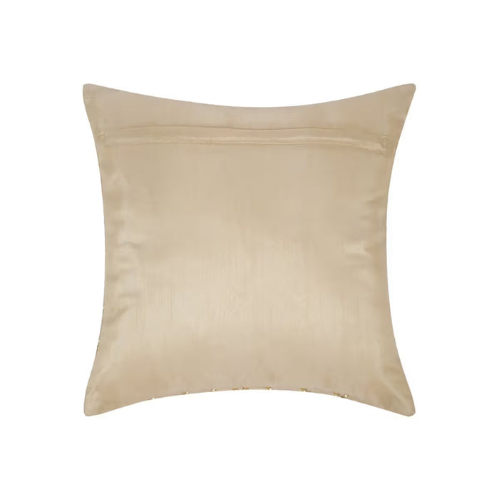 Beige & Gold Checked Velvet Cushion Covers, 16 x 16 Inch, Set of 5