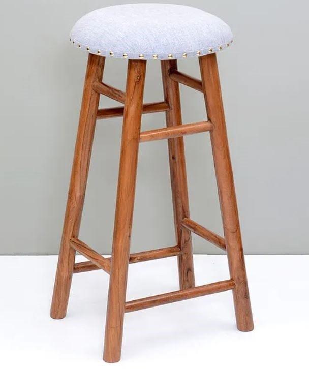 Bella Mango Wood Bar Stool In Cotton White Colour - Ouch Cart